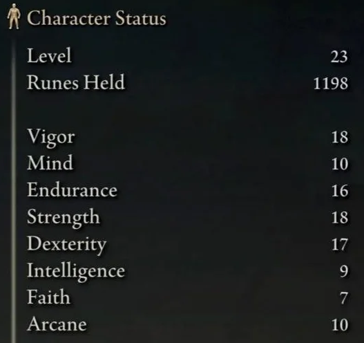 Attributes for a player in Elden Ring